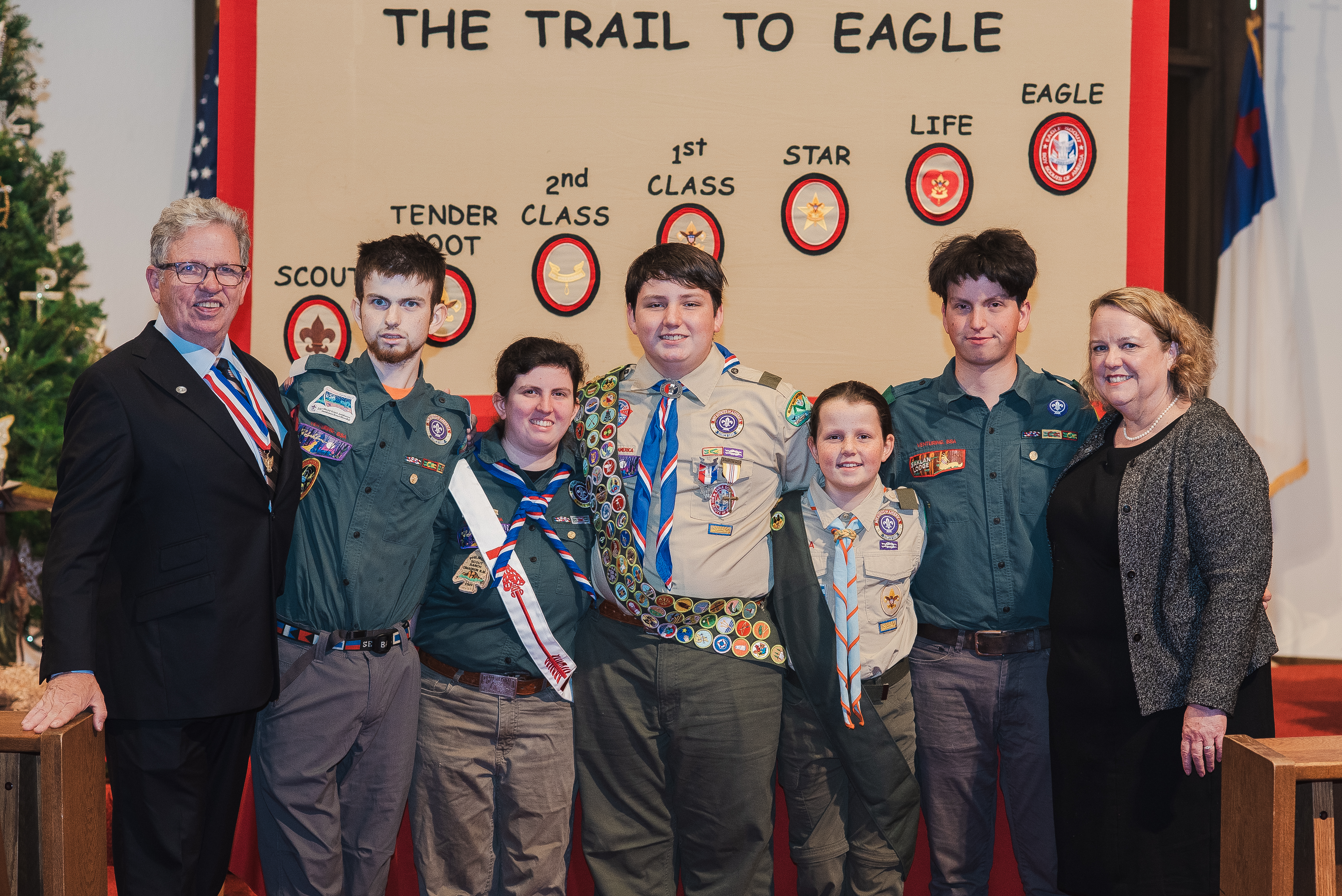 Bill, Henry, Olivia, Mark, Ellie, Will, and Flora · Mark's Eagle Court of Honor · December 2024