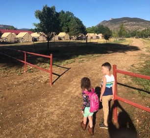 Two children on PTC path · canvas tents and Tooth ridge