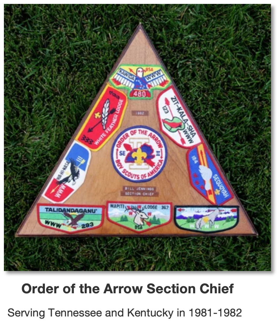 Order of the Arrow Section Chief plaque · SE Region II · Tennessee and Kentucky · 1981–1982 · Bill Jennings