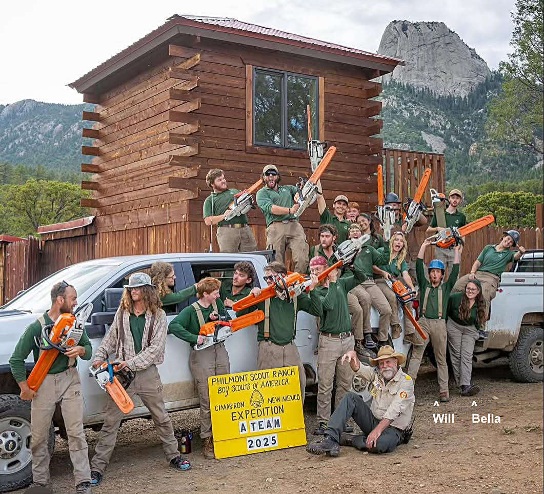 A-Team at Philmont's Stockade under the Tooth of Time · 2025 · Will and Bella, front row