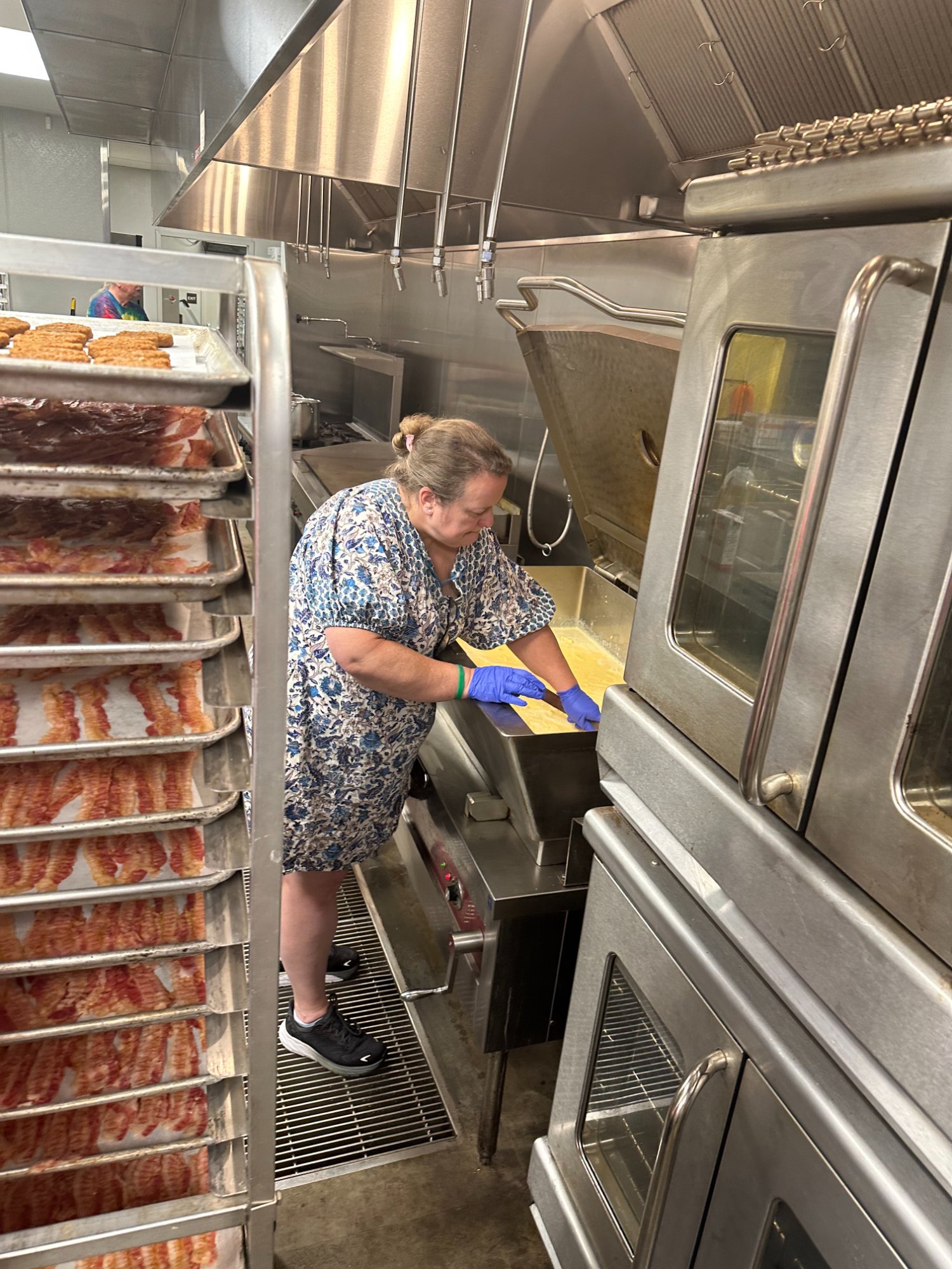 Flora cooking eggs for 200 Scouts at Camp Hi Sierra · Labor Day Weekend