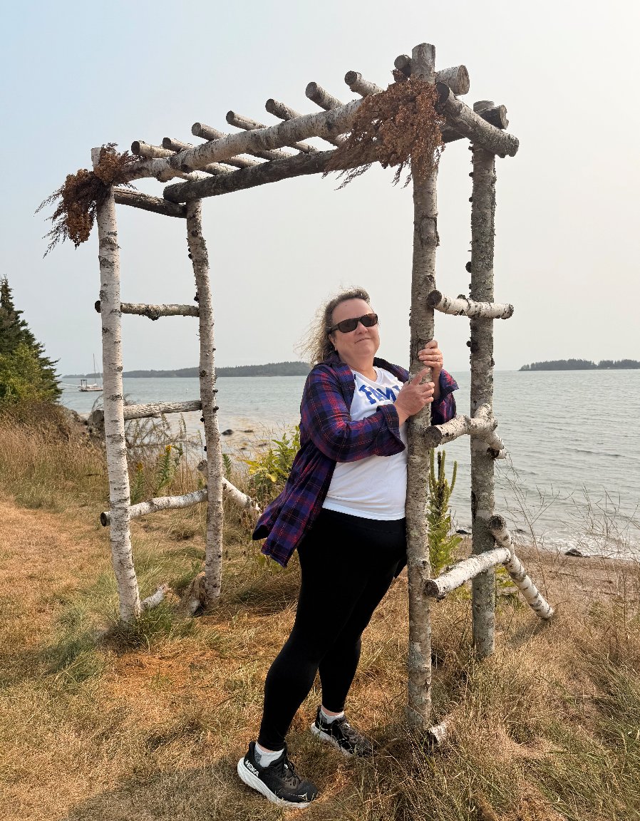 Flora at the birch arbor on the North Haven shoreline